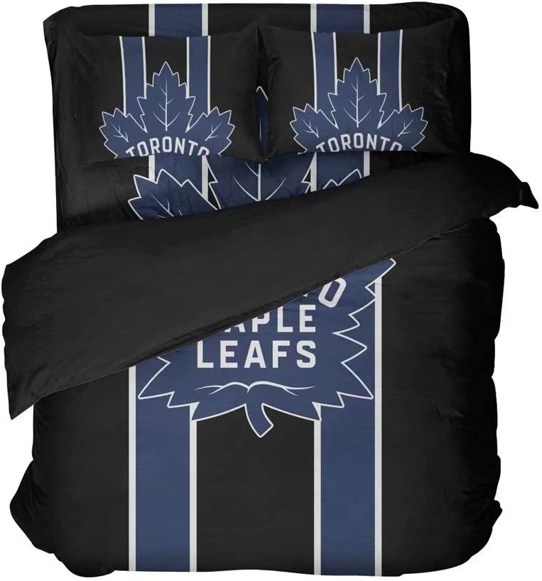 Maspt Toronto Bed Flat Sheet Set Hockey Blue and Black Vertical Stripes Clear Pattern King 3 Pieces(Full 4pcs)