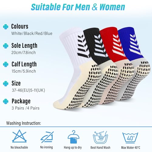 LUROON Non-Slip Football Socks Men 37-46, 2/3/4 Pairs Socks Grip Silicone Football Grip Anti Blister Sports Socks for Women Breathable Non-Slip Football Socks for Cycling Trekking