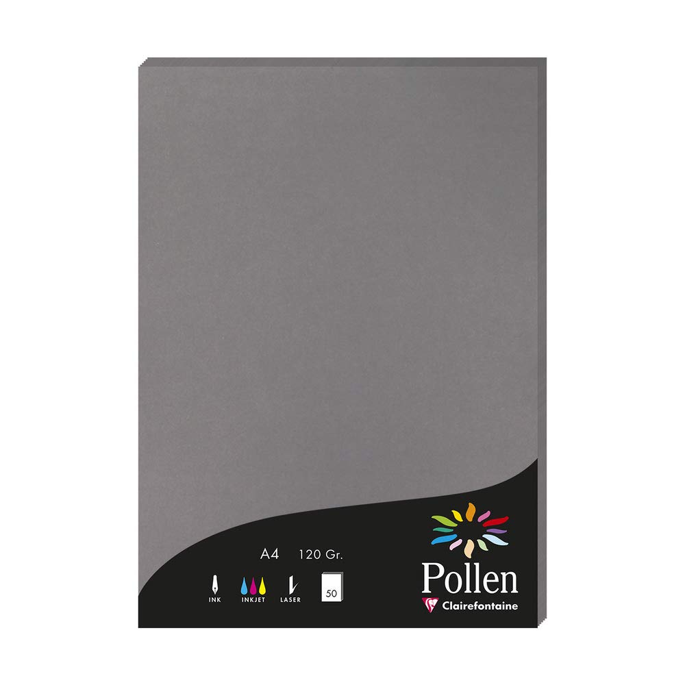 Clairefontaine 4283C Wallet of 50 Sheets Format A4 (21x29,7cm) 120gsm Dark Grey Invitation Paper Events Correspondence Pollen Range Premium Smooth Paper