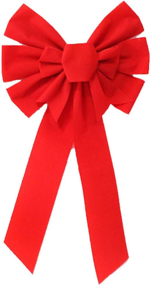 Bows & Ribbons - Christmas Red Large Bowknot 20” by 10”, Looped Waterproof Velvet Large Outside Bow for Car, Door, House - Jumbo Red Bow with Attachment for Hanging Christmas Birthday Holiday Party Decorations
