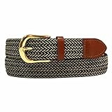 Luxury Divas Black Beige Braided Elastic Stretch Leather Tipped Belt Medium