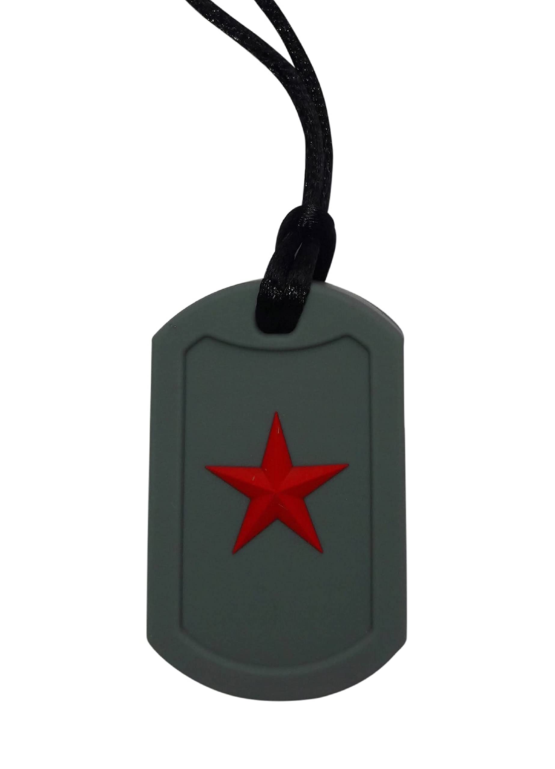 Sensory Chew Necklace Chewelry for Adults, Kids &Teens with Autism ASD Aggressive Chewers Fidget Chewy Aids Concentration Safe Stop Biting AidsThat Work (Red Star on Grey)