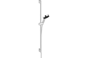 Hansgrohe Pulsify Select S EcoSmart Shower Set with Shower Head, Rail, Hose, Holder, Hand Shower (Relaxation), Chrome, 24171000