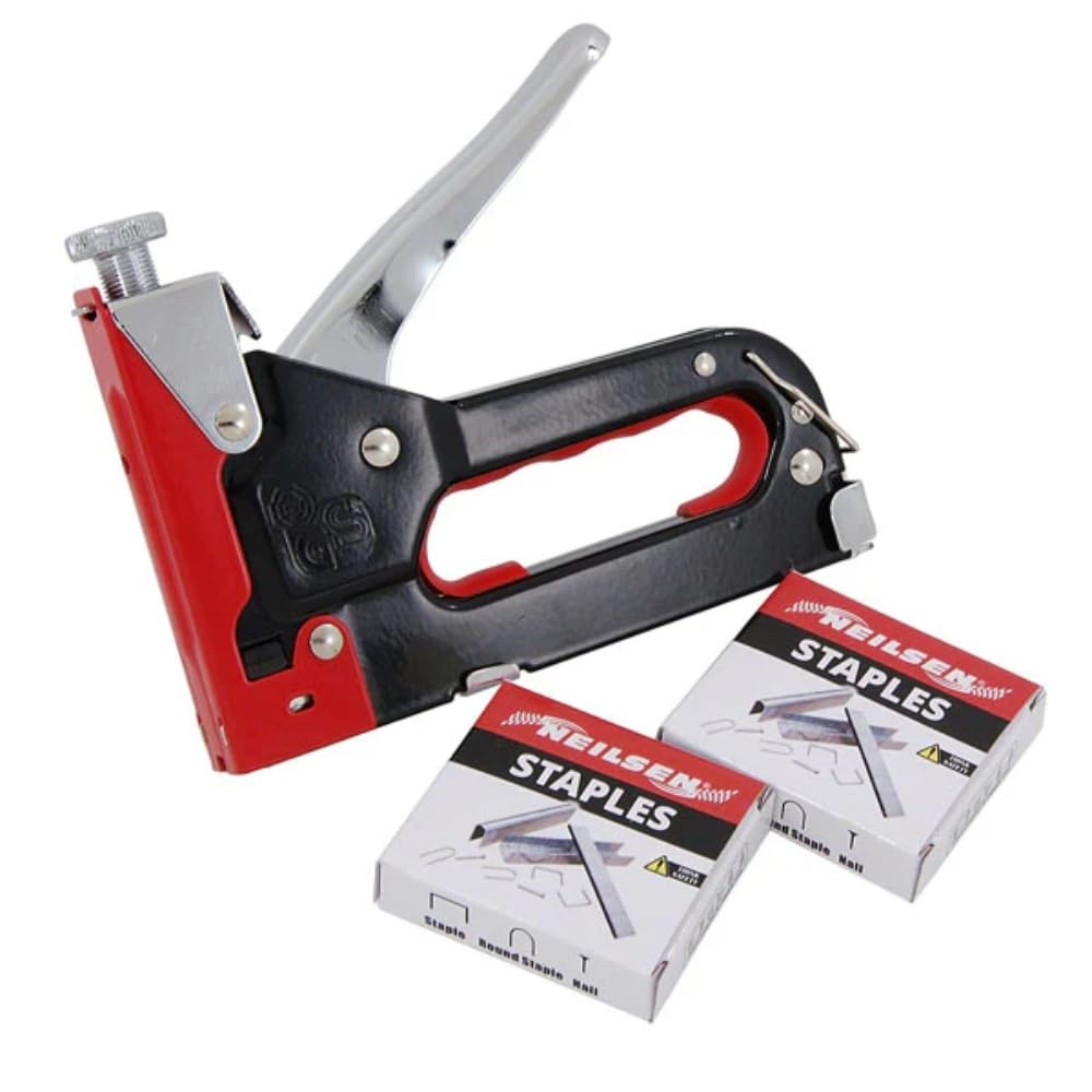 Neilsen CT1609 3 in 1 Staple Gun Steel Impact Pressure Adjustment Lock Suitable 4-14mm Staples 10-12mm U Staples 10-14mm Nails Supplied Assorted Fasteners