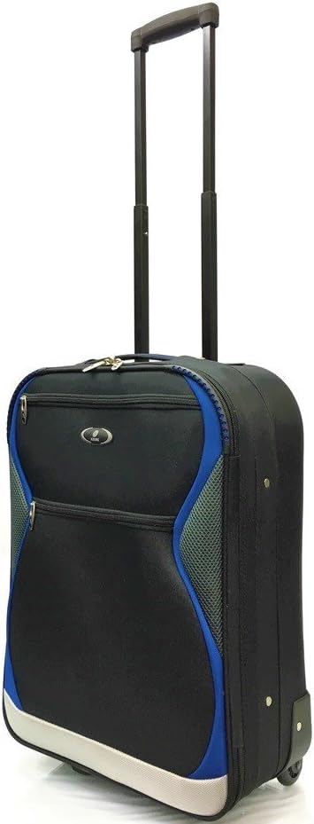 21" 55x40x20cm 44L Super Lightweight Carry-On Cabin Approved Suitcases Travel Bags with 2 Wheels for Ryanair, EasyJet, British Airways, Monarch, Jet2 and Many More! (21" Carry-On, Black/Blue 1128)