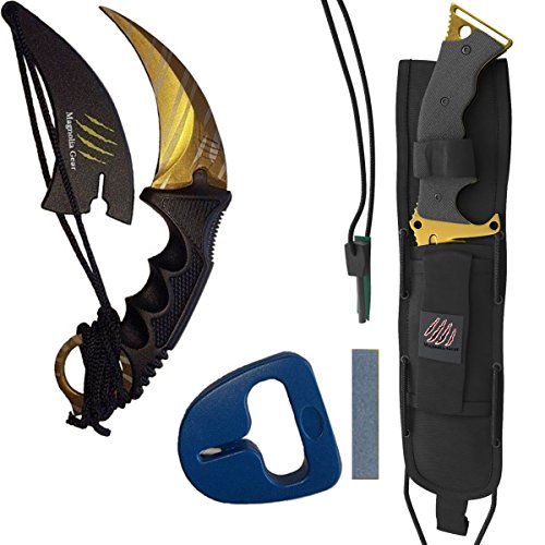 Karambit and Huntsman Knife 2 Piece Set | CSGO Skins | Karambit With Neck Knife Sheath and Sharpener | Huntsman with Whetstone and Fire Starter | Perfect Military Knife or Hunting Knife (Tiger Stripe)