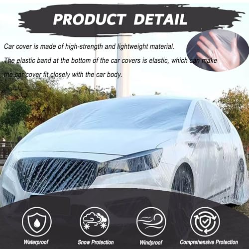 4Pack- Universal Disposable Car Cover Waterproof All Weather, Clear Plastic Car Cover, Car Covers for Automobiles Light Weigh, Rain Dust Garage Cover with Elastic Band (LL 15.7 Ft * 24.6 Ft)