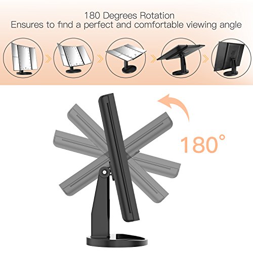 BESTOPE Makeup Vanity Mirror with 3x/2x Magnification,Trifold Mirror with 21 Led Lights,Touch Screen, 180° Adjustable Rotation,Dual Power Supply, Countertop Cosmetic Mirror (Black) - Thumbnail 4