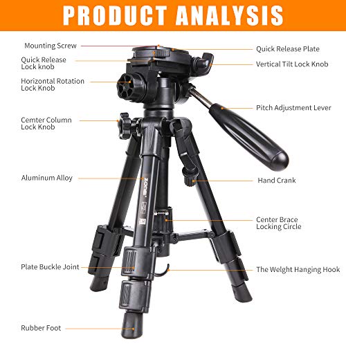 Zomei Q100 Mini Travel Tabletop Tripod Tabletop Tripod with 3-Way Pan/Tilt Head 1/4 inches Quick Release Plate and Bag for DSLR Camera Tripod Carrying Bag (Black)