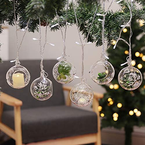 Warmiehomy 6 x Christmas Tree Baubles Hanging Glass Baubles with White Snowflake Tea Light Holder Plant Container (8cm)