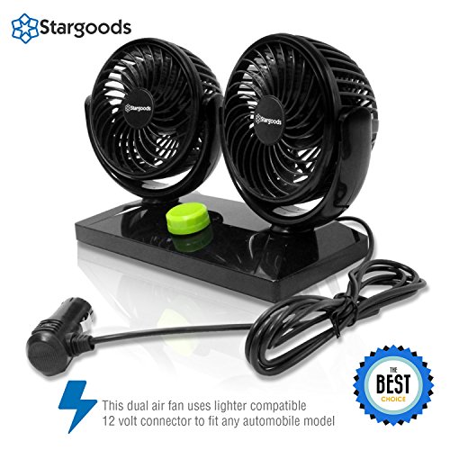 Car Fan Dual Head 360 Degree Rotation, Variable Speed 12V Auto Air Cooling