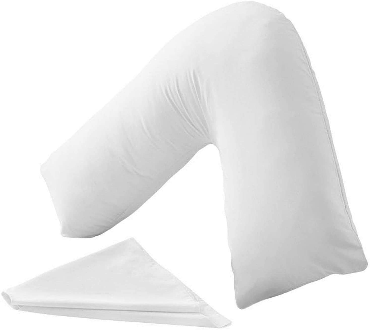 Hollowfibre V Shaped Pillow - Nursing, Pregnancy, Back & Neck Support - Maternity Full Body V Pillow With Pillow Case Cover - Orthopaedic 100% Polyester Medical Cushion - 54 x 77cm (White)