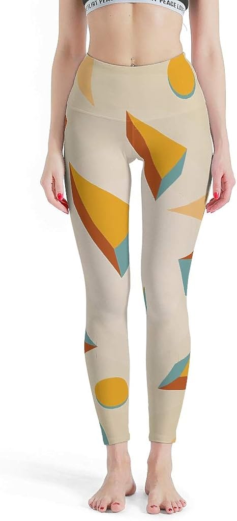 Triangular Plane Geometry Printed Women Leggings High Rise Yoga Leggings Stretchy Running Capris