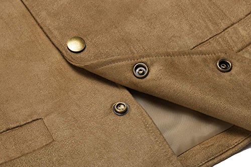 JINIDU Men's Casual Suede Leather Vest Jacket Slim Fit Dress Vest Waistcoat - Thumbnail 5