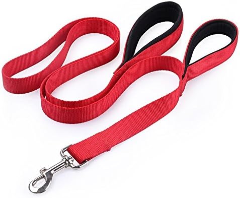 Extra Heavy duty leash For Large Dog Lead with 2 Handle Safty Traffic Padded Handle dog leash rope (2 handle, Red)