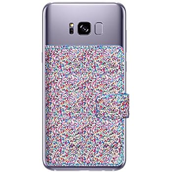 ClarksZone Flip Card Holder for Back of Phone Sequins Glitter Wallet Case[3M Adhesive] Stick On Slim Credit Card ID Card Slot for Android/IOS,Galaxy S8/S8 Plus,Note 9/8,A8+,iPhone X Max/XR/XS/7/8 Plus
