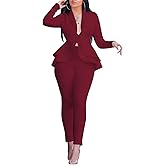 Salimdy Sexy 2 Piece Outfits for Women Long Sleeve Solid Blazer with Pants Casual Elegant Business Suit Sets