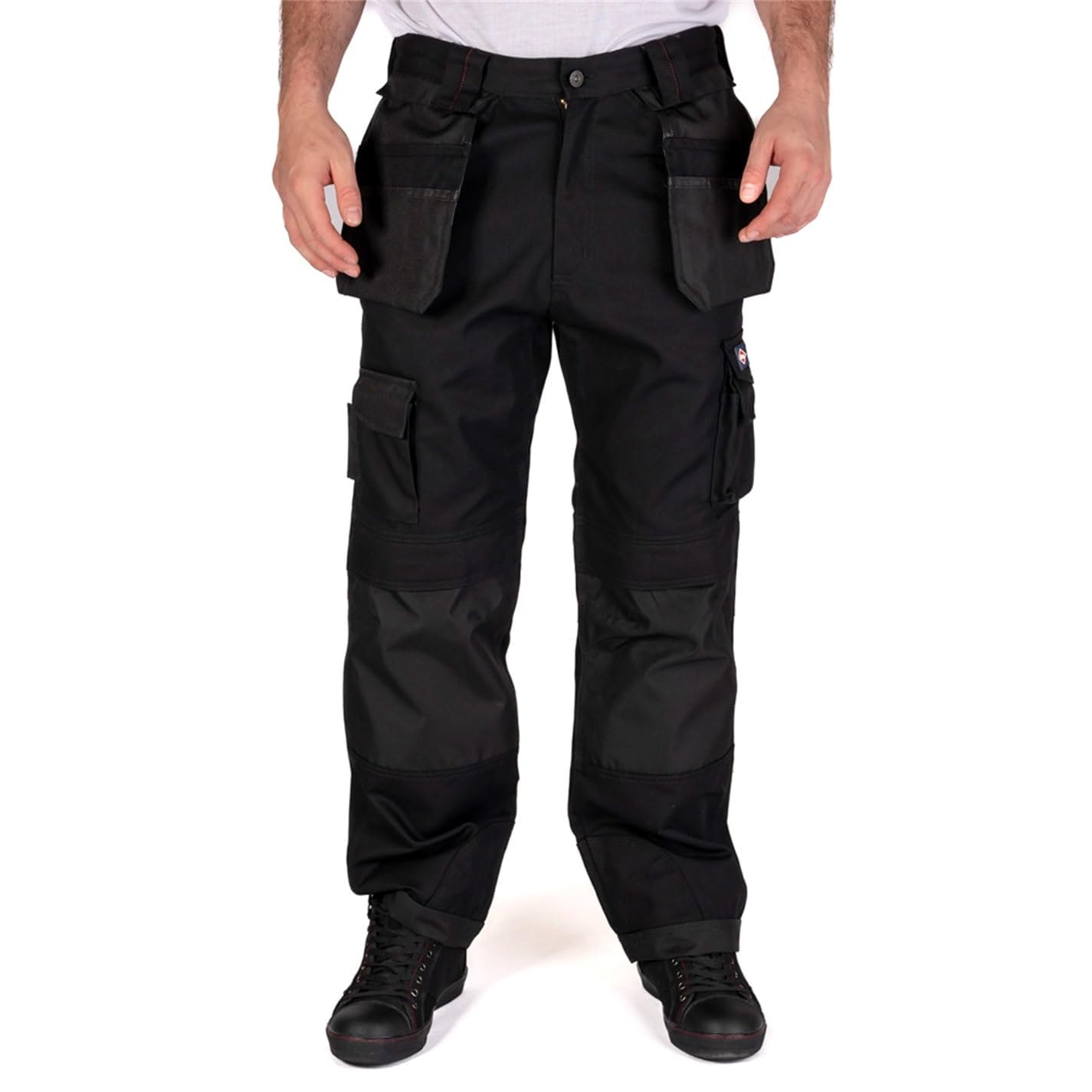 Lee Cooper Mens Premium Multi & Holster Pocket Kneepad Work Safety Pants Cargo Trousers, Black/Black, 38W/31L