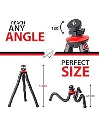 Trípode universal flexible de Qualmond: teléfono, cámara, adaptadores de trípode GoPro para iPhone, réflex digital, soporte para trípode, ligero, práctico y práctico con control remoto Control Bluetooth Control de pulpo, negro y rojo