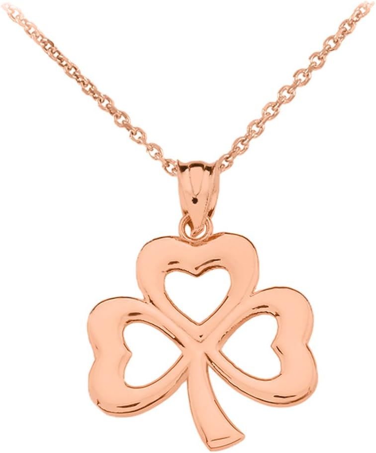 Women's 3 Leaf Heart Clover Pendant Necklace"Irish Shamrock" in 14k Rose Gold, 18"
