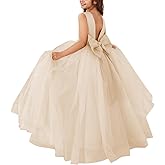 GETCUTE Flower Girl Dresses Satin Tulle Princess Pageant Dress for Wedding Kids Pearls Prom Ball Gowns with Bow-Knot