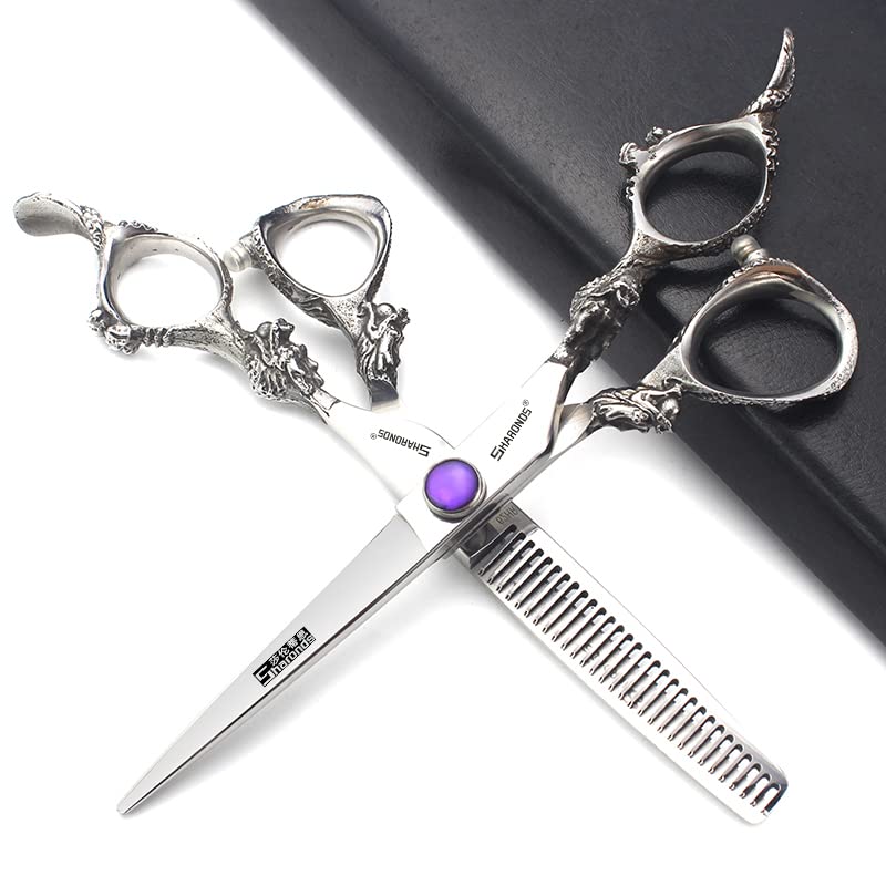 SHARONDS 5.5inch Professional Barber Hairdressing Scissors Set Salon Hair Cutting Thinning Scissors Cutter Shears Stainless Steel (Silver)