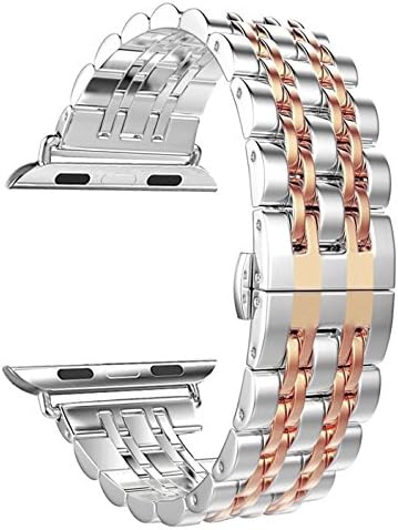 Iwatch Bands 38mm 42mm,Sundo Solid Stainless Steel Metal Replacement Strap with Adapter Accessories removal tool for Apple Watch Series 3 2 1(QZ 42 silver/rosegold)