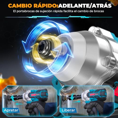 Taladro Inalámbrico y Pistola de Impacto, Kit Profesional de Herramientas Eléctricas 2 en 1, 750 N.M, Ajuste de Par de 25+3, Motor Sin Escobillas, para ReparacióN de AutomóViles y Muebles, Perforación