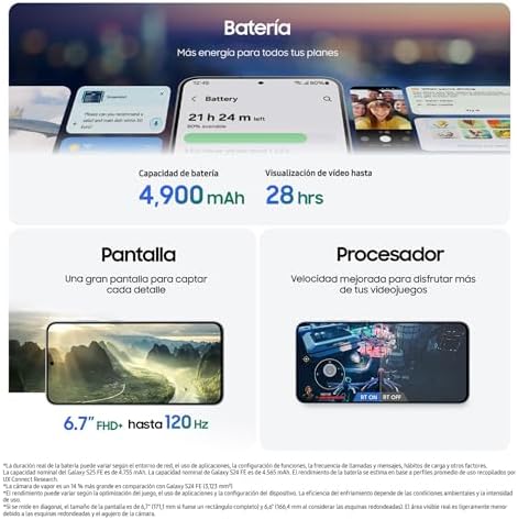 Galaxy S25 FE 256GB, telemóvel com IA, moldura leve de 7,5mm, ecrã FHD+ de 6,7", câmara de 50MP, Exynos 2400, 8GB de RAM, garantia do fabricante 3 anos + 1 ano extra, preto intenso (versão espanhola)