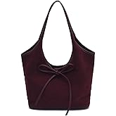 JOLILUNA Bow Suede Tote Bag for Women - Brown Burgundy Work Hobo Handbags with Bow