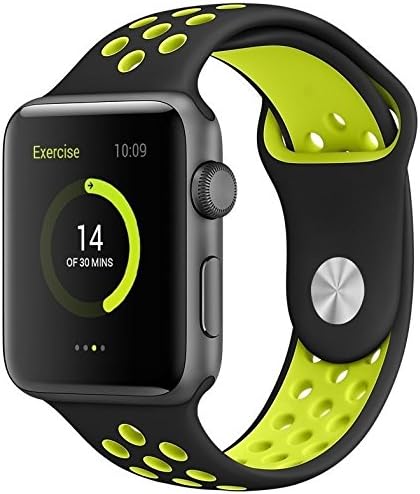 Electrobuyonline Soft Silicone Replacement Sport Strap iWatch Band for Apple Watch Sports &amp; Nike iWatch Series 3, Series1 and Series2 (Black / Yellow 42mm M/L)