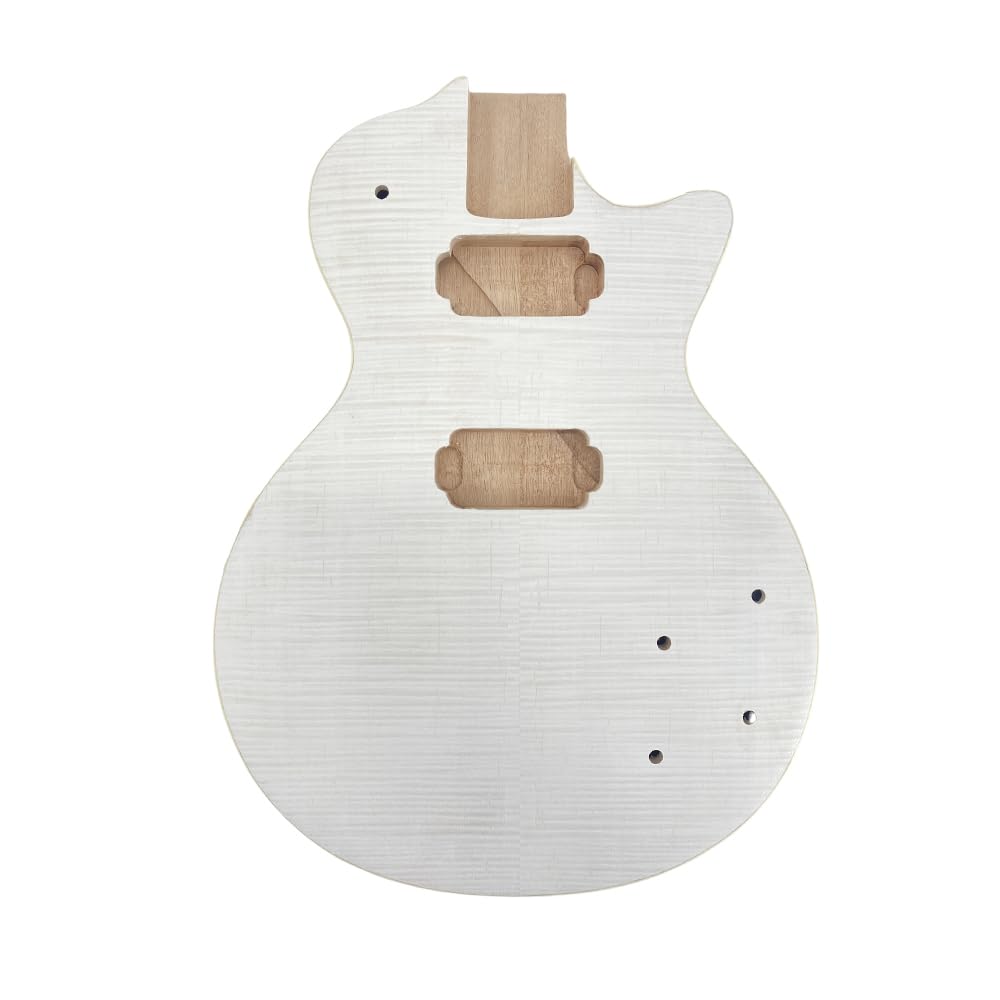 Yinfente Electric Guitar Body Unfinished Mahogany +Maple Top +Flame Maple Veneer Bolt On DIY Guitar Body Blank HH Hamburger Pickup