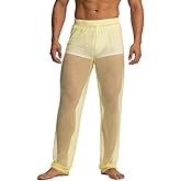 YINYOUYU Mens Mesh Pants See Through Underwear Pajama Bottoms Lounge Home Leggings Sleepwear Cool Dry Yoga Trousers