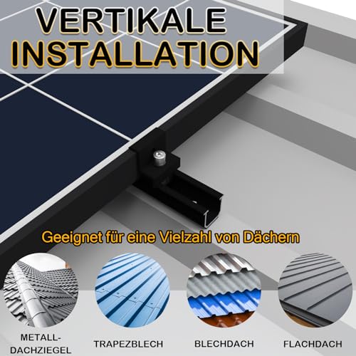 Sorlpv Solar Panel Mount for 2 x Modules, PV Mount Mounting Kit - 12 cm Black Rail + Adjustable Clamp for 30-35 mm Thick Modules, Aluminium Solar Panel Holder, Flat Roof, Trapezoidal Sheet Metal Roof