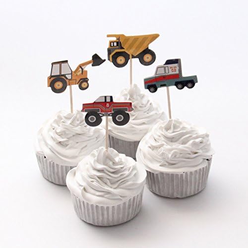 Brockhill Trading 12 x Digger Dumper Truck Lorry Car Monster Cupcake Toppers Happy Birthday
