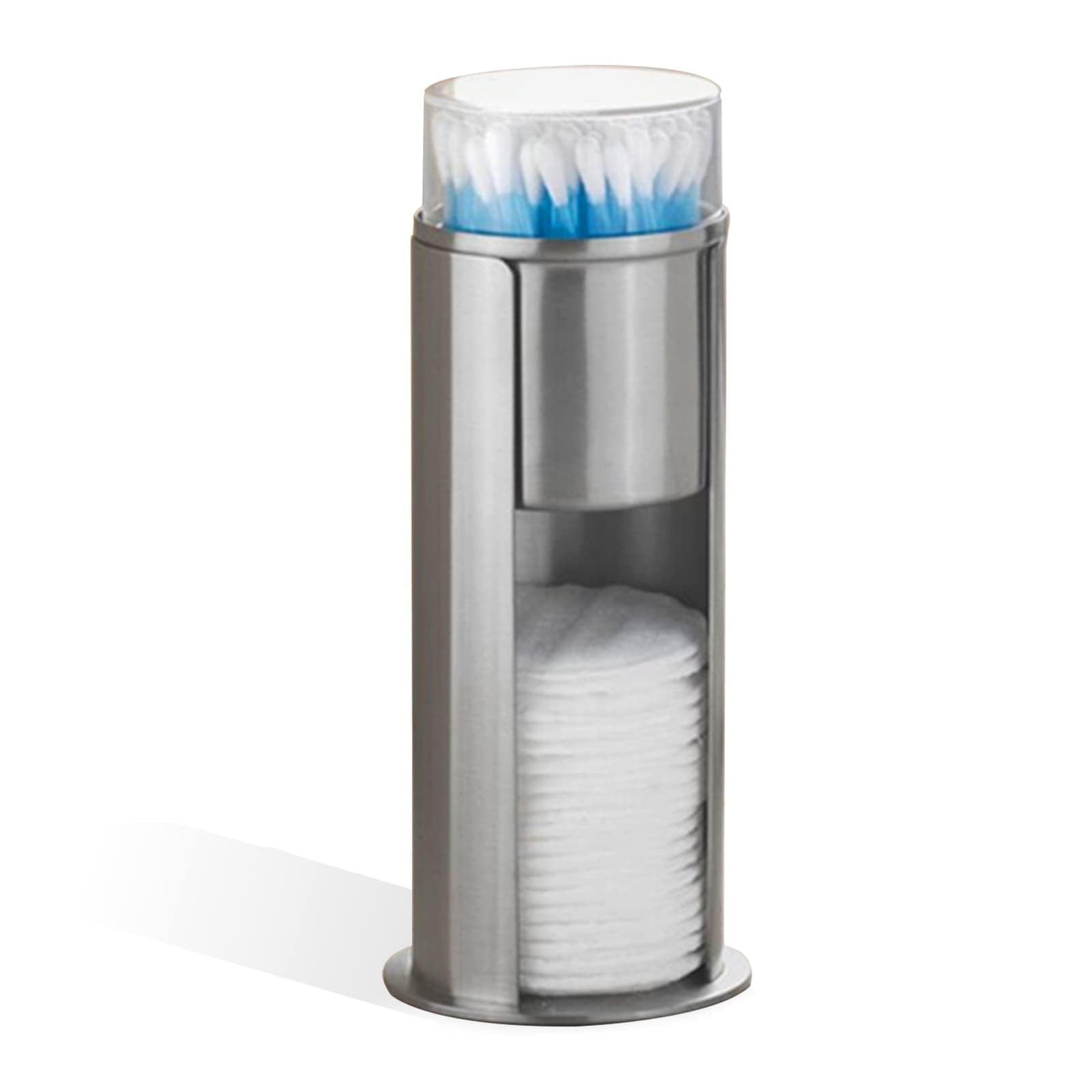 HERCHR Makeup Cotton Pad Organiser, Cotton Ball Pad Swabs Dispenser Holder Stainless Steel Cosmetics Storage Box Makeup Organizer with Lid, 2 Layers