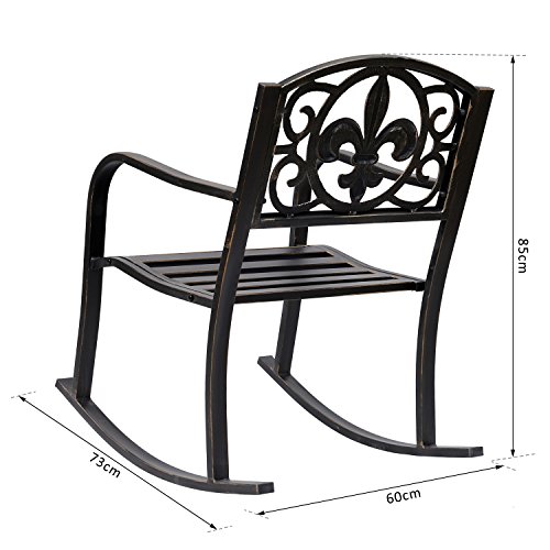 Outsunny Schaukelstuhl Gartenstuhl Schwingsessel antik Garten Metall Bronze B60 x T73 x H85cm – Bild 7