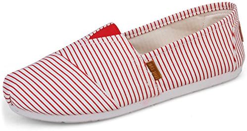 Canvas Slip on Casual Loafers For Women, Classic Stripe Pattern Womens Comfort Flat Shoes 8.5 B(M) US / 40 M EU Red Stripe