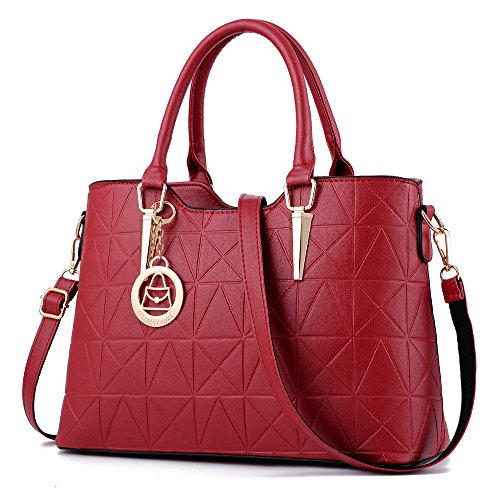 Handbag for Women Triangle Cone Casual Tote Bag Shoulder Bag Hardware Pendant Girls Crossbody Bag,Burgundy