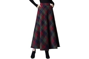 SLQPFK Women Long Plaid Skirt,2025 Fall Winter Warm Wool Plaid Maxi Skirt with Pockets,Elastic Waist A Line Tartan Skirts