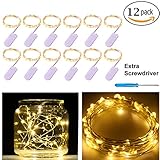12 Pack 20 LED Starry String Lights CR2032 Battery Operated, Warm White Fairy LEDs on 7 Feet Silver Coated Copper Wire