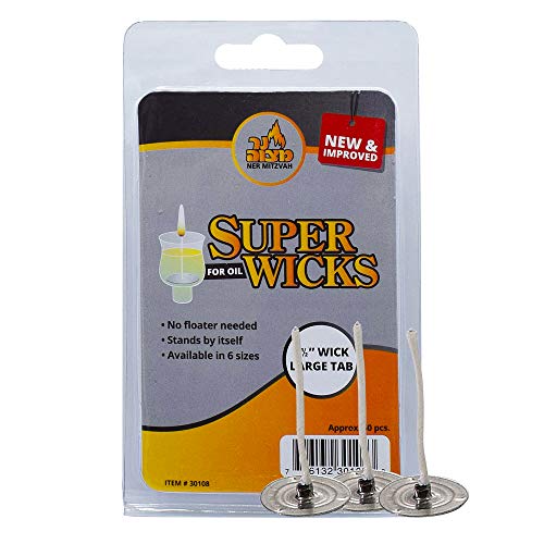 image for Self Standing Cotton Wicks for Glass Oil Cup – 50 Pack, Large Tabs, 