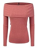 Doublju Slim Fit Ribbed Knit Off The Shoulder Blouse Top (Plus size available)