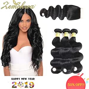 Amazon.com: Human Hair Bundles With Closure Brazilian Body ...