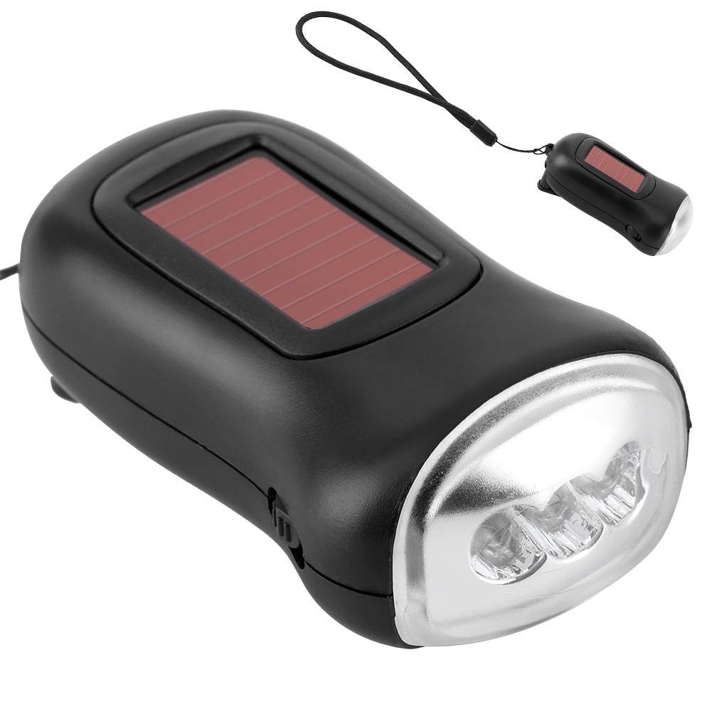 Hand Crank Solar Powered Rechargeable Flashlight LED Emergency Dynamo Torch for Outdoor Camping with Handoperated Generators