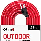 Otimo 25 ft 12/3 Outdoor Extra Heavy Duty Extension Cord - Professional Series - 3 Prong Extension Cord, Red