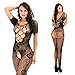 Aritone Fashion Women New Ladies Sexy Open Crotch Bodystockings Perspective Print Underwear Fishnet Pajama (Black)