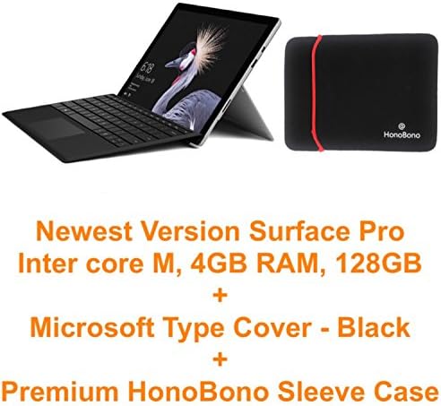 Newest Version Microsoft Surface Pro (Intel Core M, 4GB RAM, 128GB) with Black Type Cover Plus Premium HonoBono Laptop Sleeve (Intel Core M, 4GB RAM, 128GB)