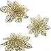 XmasExp 10 Pcs Christmas Tree Ornaments Glitzy Gold Poinsettia Bushes, Glitter Poinsettia Flowers Christmas Decorations
