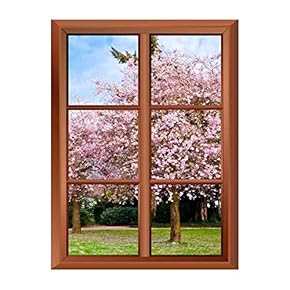 Wall26 Removable Wall Sticker/Wall Mural - Sakura Flowers Blooming Beautiful Pink Cherry Blossom - Creative Window View Vinyl Sticker - 24"x32"